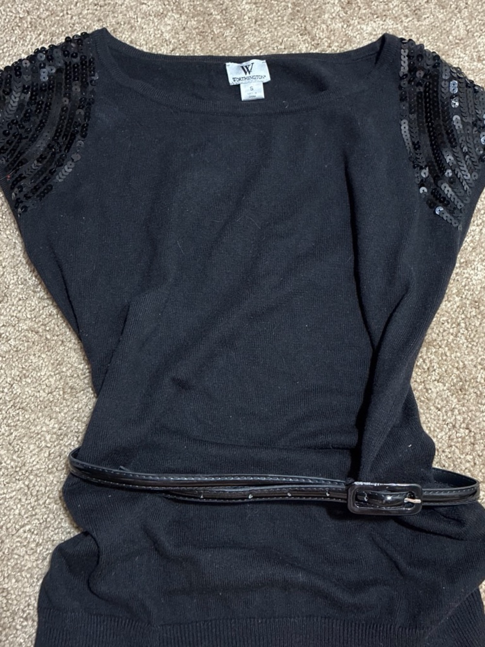 Worthington Black Sequin Shoulder Knit Top